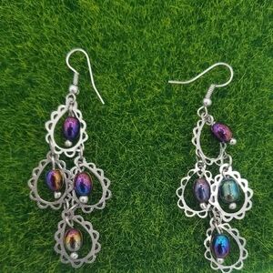 Rainbow Sleek Hematite Chandelier Earrings E1016